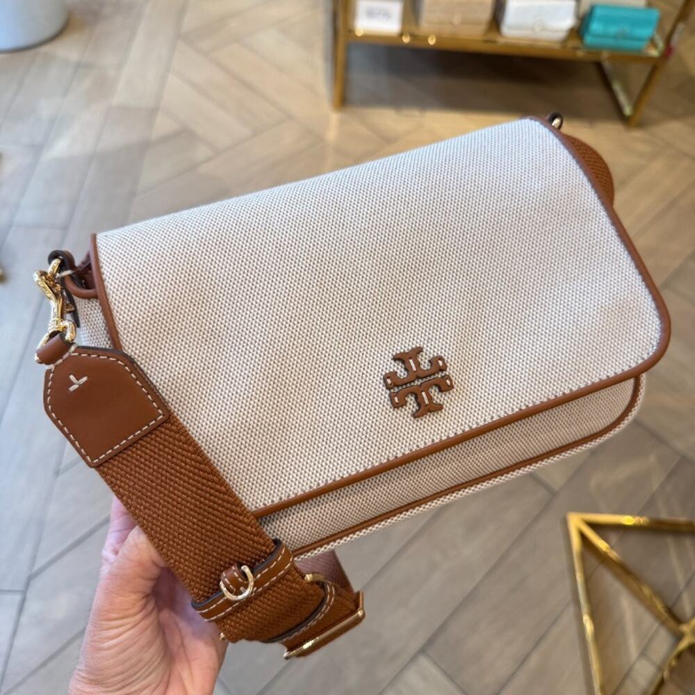 Tory Burch Thea Canvas Flap Shoulder Bag 180318 Canvas / Classic Cuoio $525